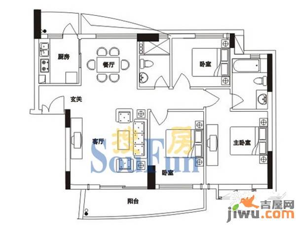 珠江花城珠江花城3,5,7栋户型图3室2厅2卫1厨