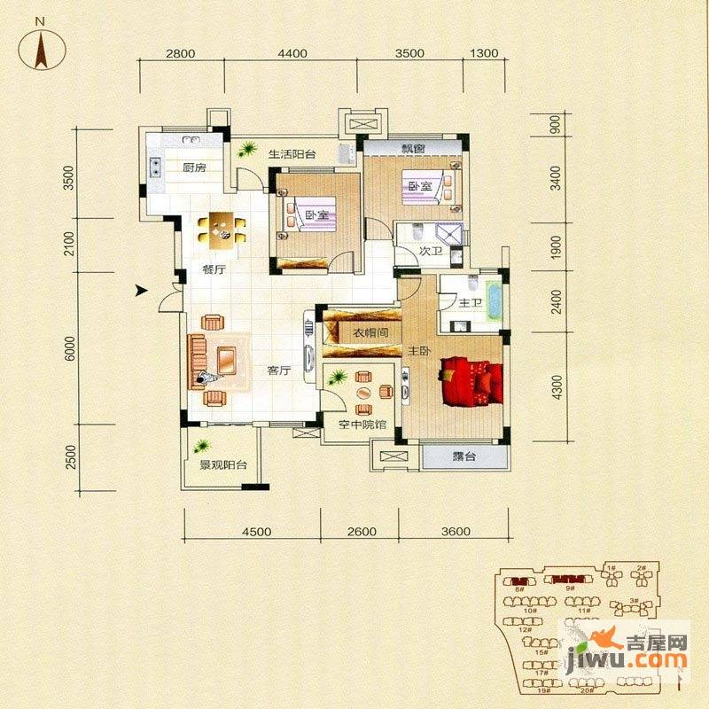 湘银星城洋房a2-2户型三室两厅两卫125㎡3室2厅2卫1厨