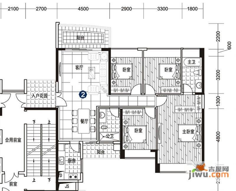 中天未来方舟中天未来方舟f1组团1栋2栋3号户型3室2厅1卫1厨户型图