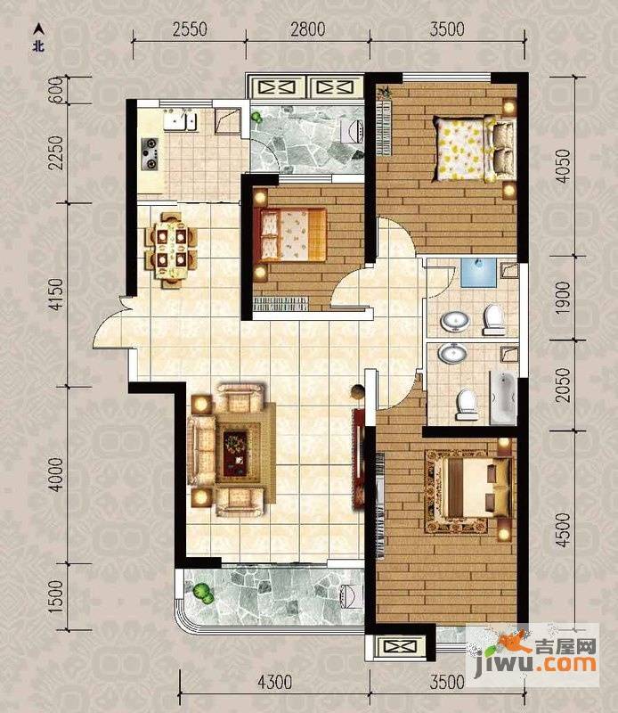 迁安天洋城4代9号楼c7户型3室2厅2卫1厨