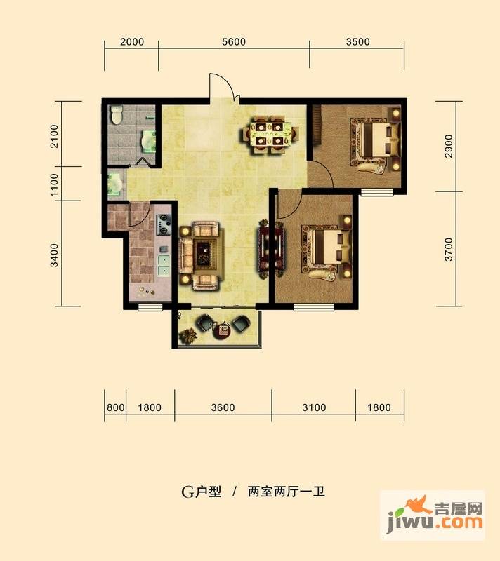 弘达明尚弘达明尚g户型图2室2厅1卫1厨户型图|弘达明尚2房2厅2卫户型