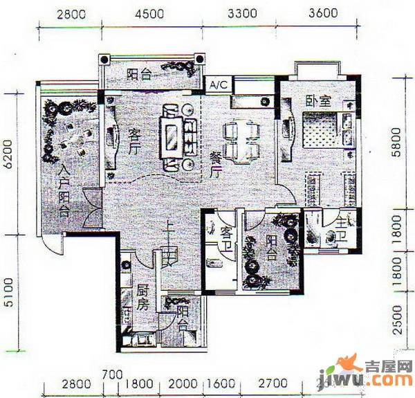 南宁莱茵湖畔莱茵湖畔b复式户型下层3室2厅2卫1厨户型