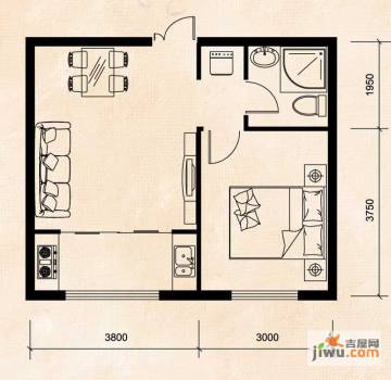 紫澜香郡f户型一室一厅一卫-面积50.1平米1室1厅1卫
