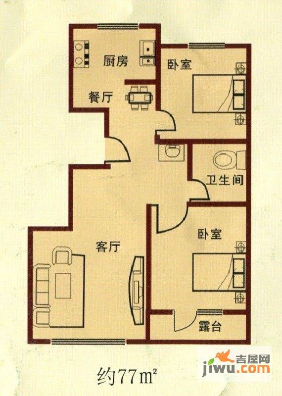 力鼎新城力鼎新城77平米户型图2室2厅1卫1厨