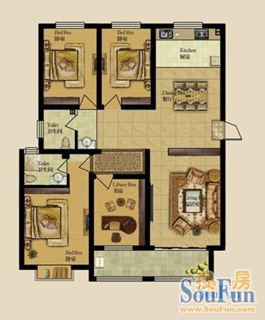 4号楼1单元102室135.09平米四室两厅两卫图片