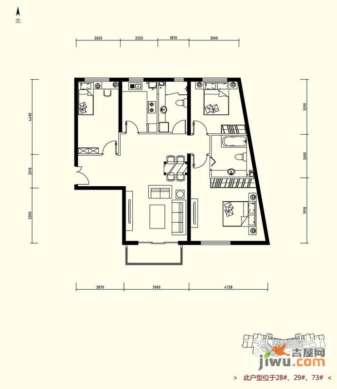 天洋城3室2厅2卫119.8㎡户型图