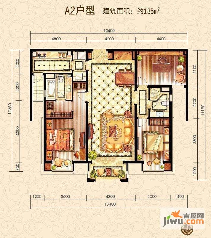 中海紫御公馆3室2厅2卫135㎡户型图