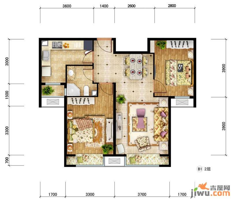 东亚马赛MINI公馆2室2厅1卫81.9㎡户型图