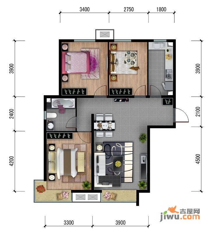 东亚马赛MINI公馆3室2厅1卫106㎡户型图