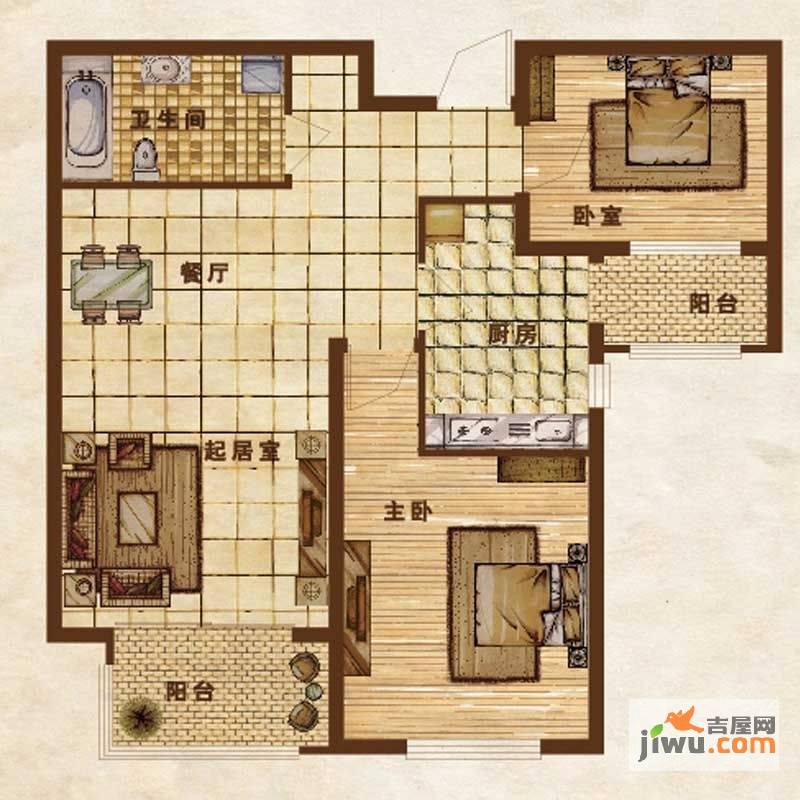 迪拜公园2室2厅1卫93.9㎡户型图