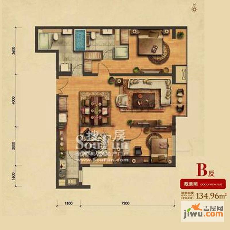 西绒线26号2室1厅2卫135㎡户型图