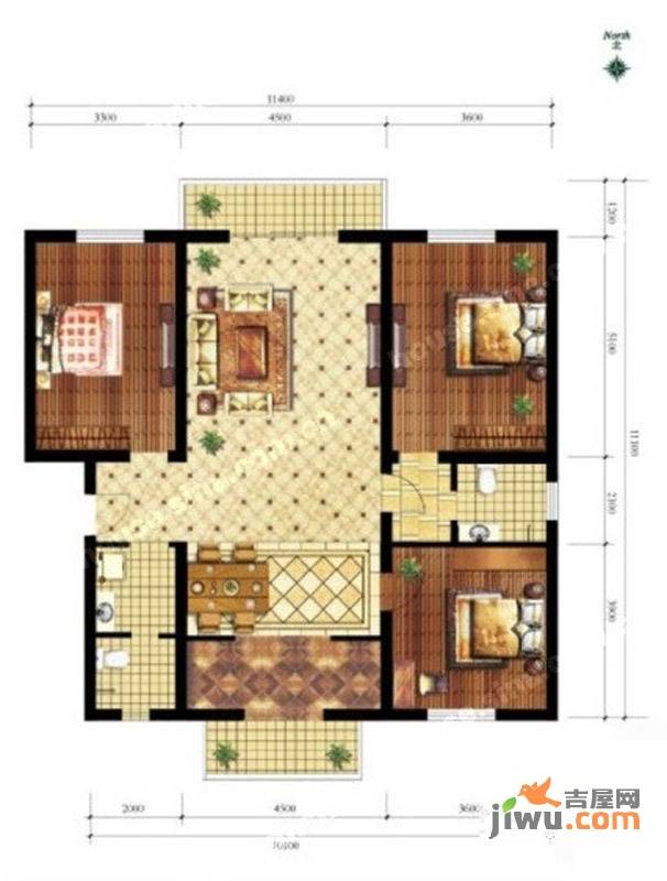 枫林湾3室2厅2卫144㎡户型图