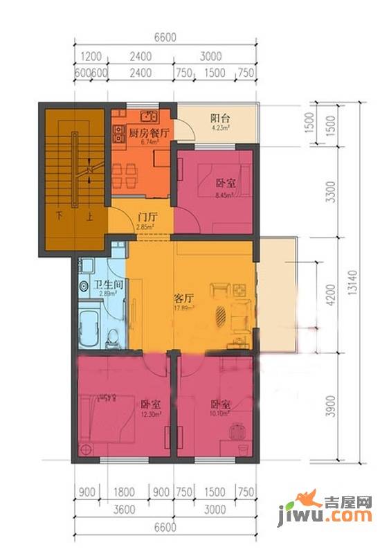 龙庆望都佳园3室2厅1卫88.6㎡户型图