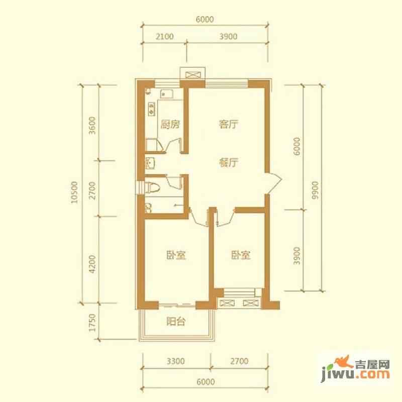 兴龙生态谷2室2厅1卫76.8㎡户型图