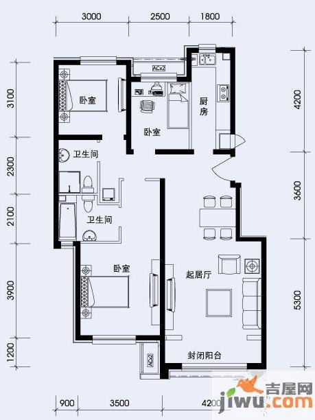 北京苏活3室2厅2卫户型图