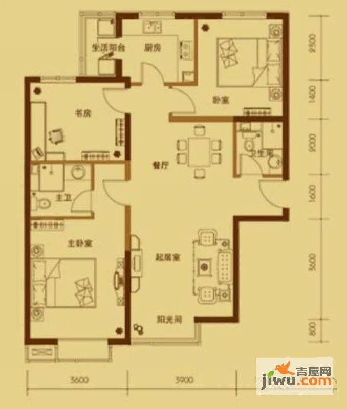 星河1852室2厅2卫85㎡户型图