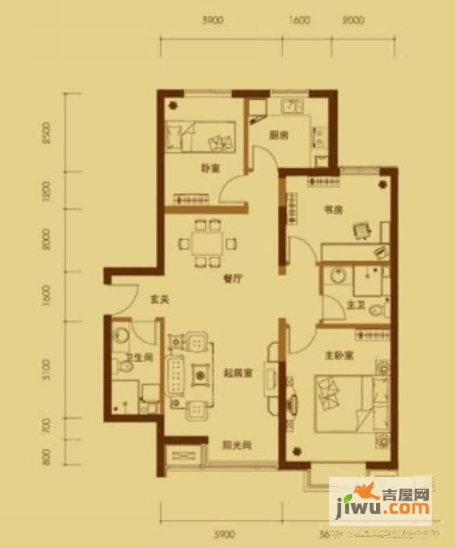 星河1852室2厅2卫85㎡户型图