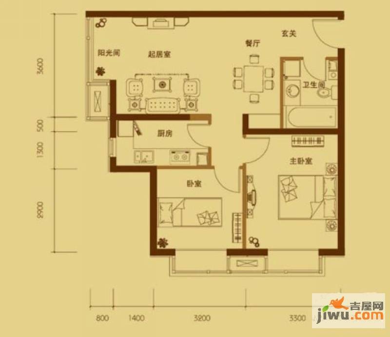 星河1852室2厅2卫85㎡户型图