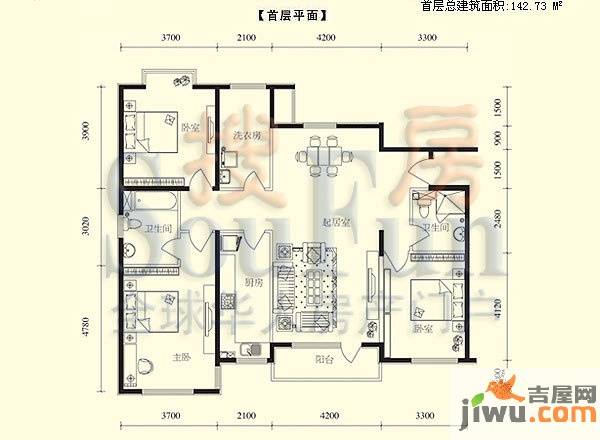 原生墅3室2厅2卫142.7㎡户型图