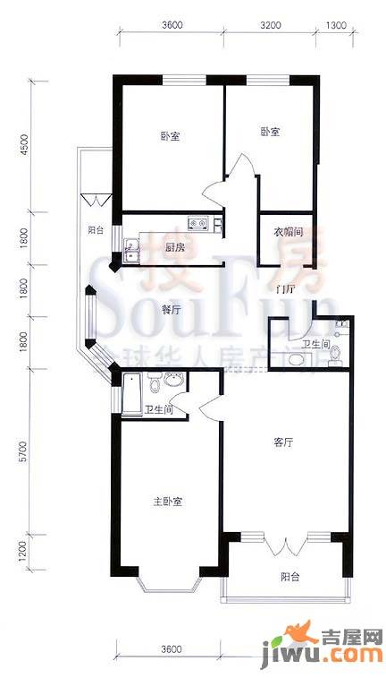 山水LAVIE3室2厅2卫户型图