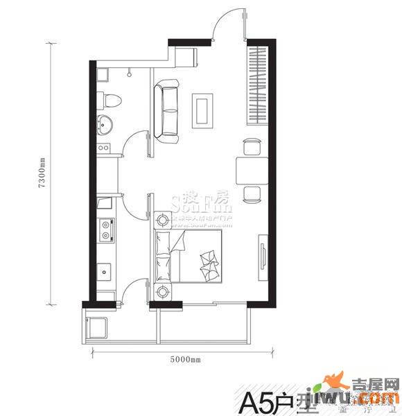 瑞雪春堂1室1厅1卫50.8㎡户型图