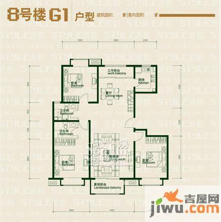 鸿坤理想城曦望山3室2厅2卫户型图