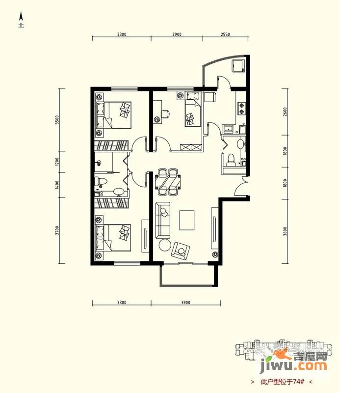 天洋城3室2厅2卫109.8㎡户型图