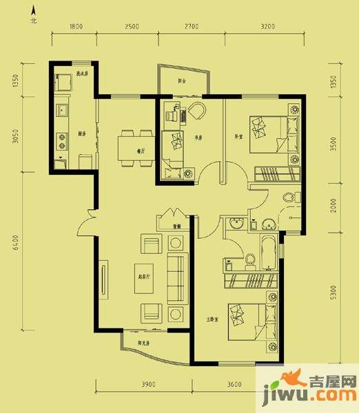 天洋城3室2厅2卫122.6㎡户型图