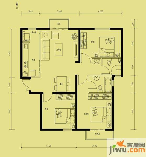 天洋城3室2厅2卫116.8㎡户型图