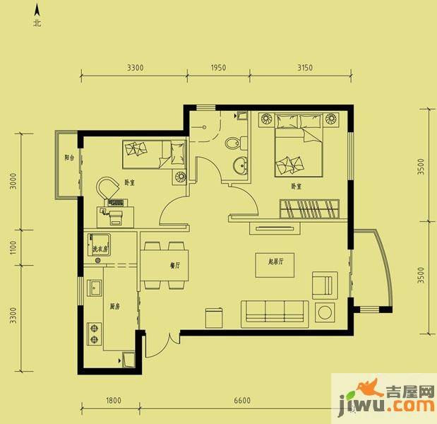 天洋城2室2厅1卫81.6㎡户型图