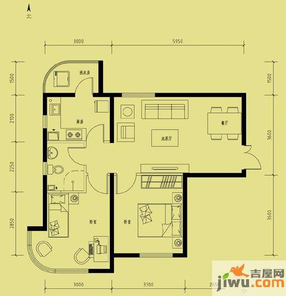 天洋城2室2厅1卫81.8㎡户型图