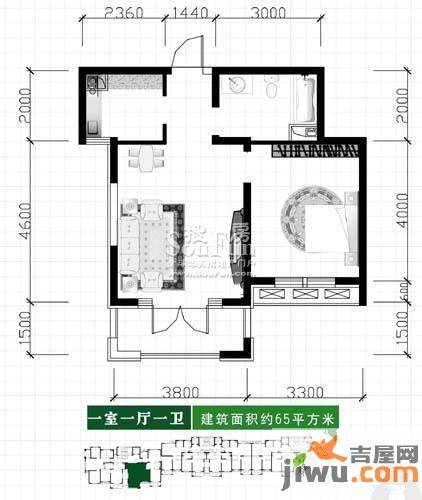 绿城百合公寓1室1厅1卫65㎡户型图