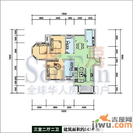 绿城百合公寓3室2厅2卫143㎡户型图