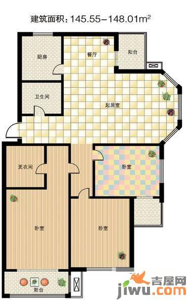 天通苑3室2厅2卫145.6㎡户型图