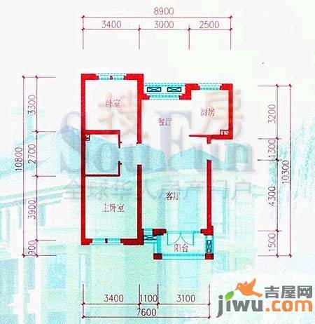 绿城百合公寓2室2厅1卫83㎡户型图