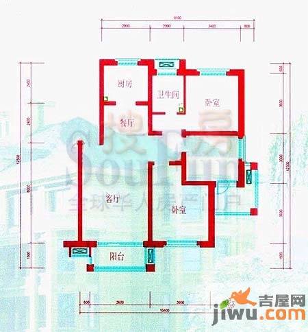 绿城百合公寓2室2厅1卫83㎡户型图