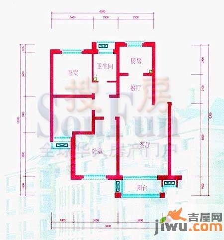 绿城百合公寓2室2厅1卫83㎡户型图