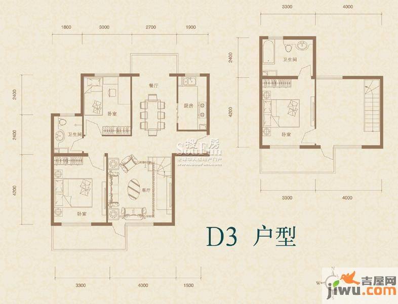 水色时光花园3室2厅2卫户型图