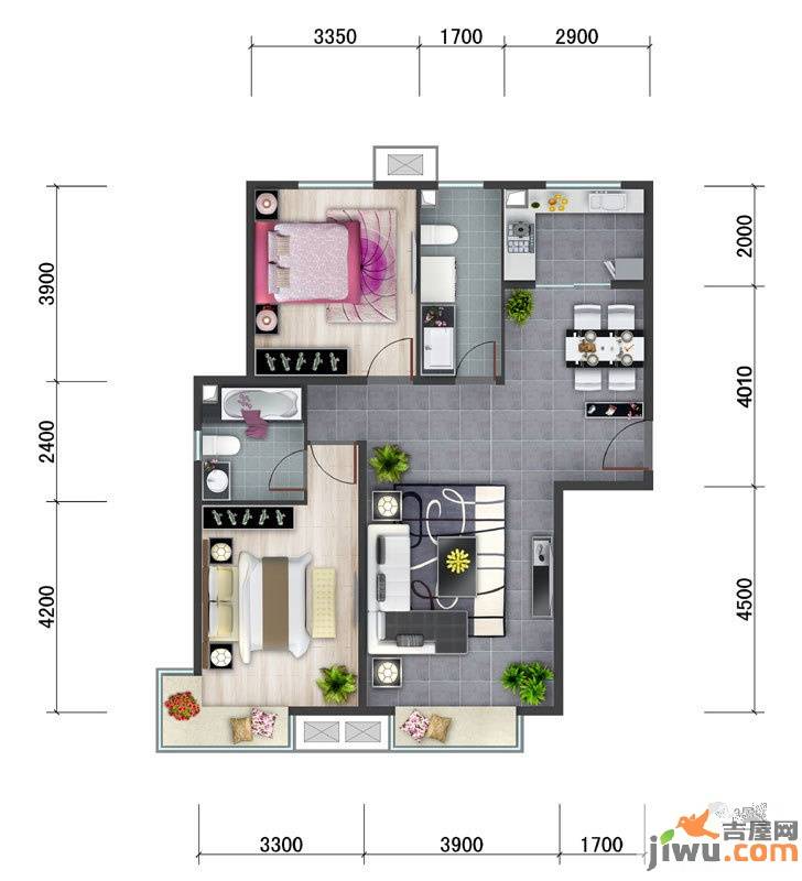 东亚马赛MINI公馆2室2厅2卫104.7㎡户型图