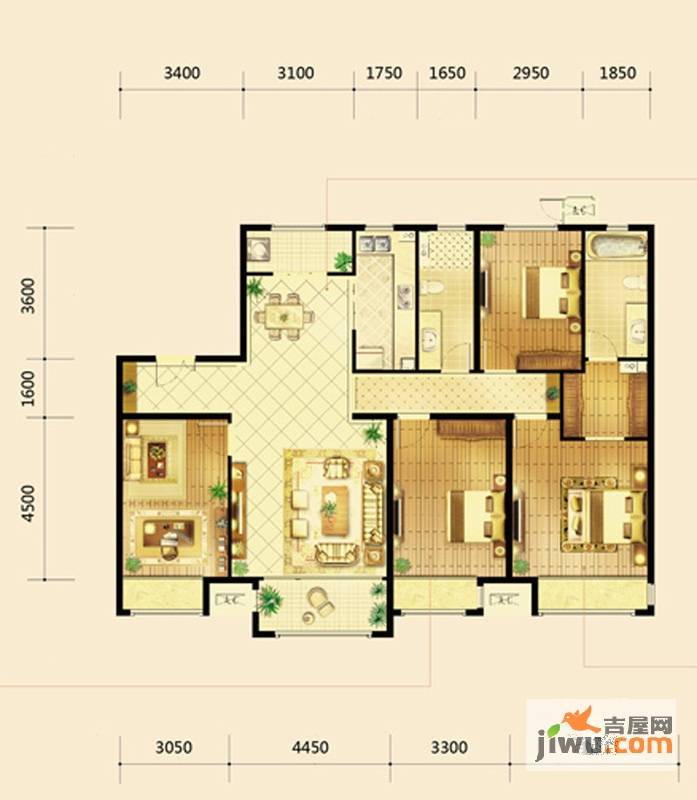 鸿坤理想城曦望山4室2厅2卫170㎡户型图