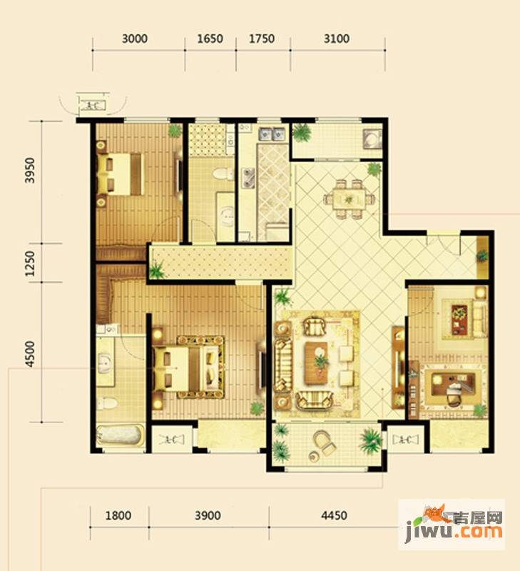 鸿坤理想城曦望山3室2厅2卫149㎡户型图