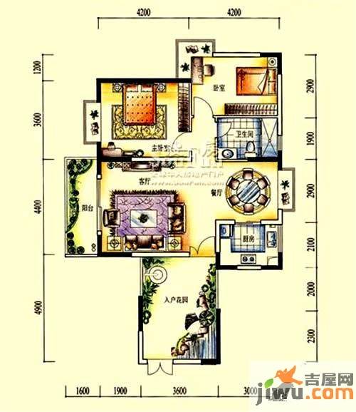 皇家公馆一期2室2厅1卫92.3㎡户型图