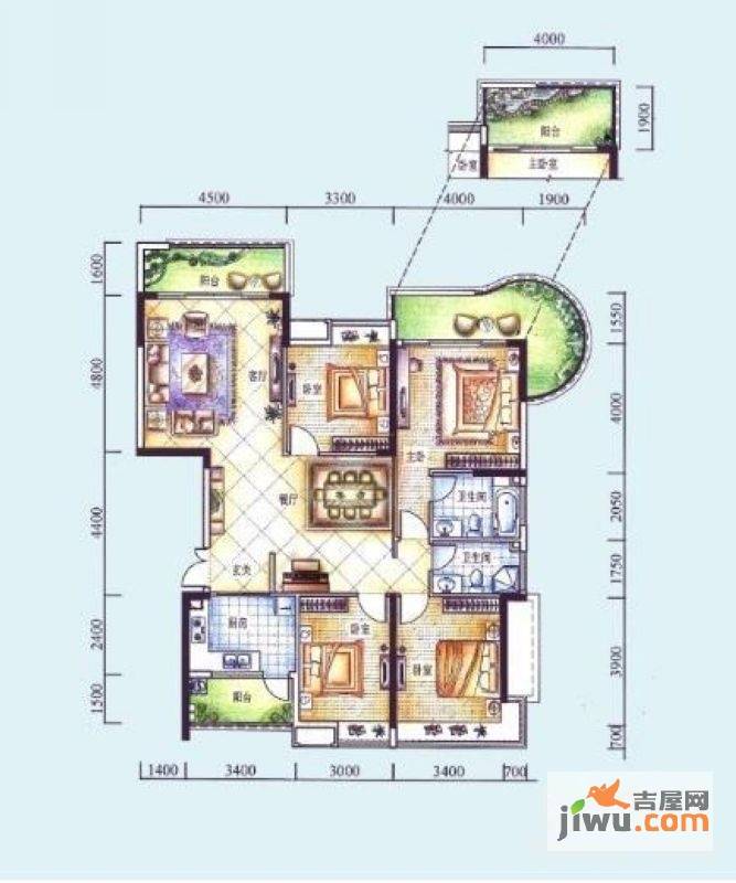 御花苑天珺湾4室2厅2卫150㎡户型图