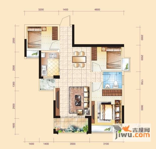 富盈四季华庭3室2厅1卫86㎡户型图