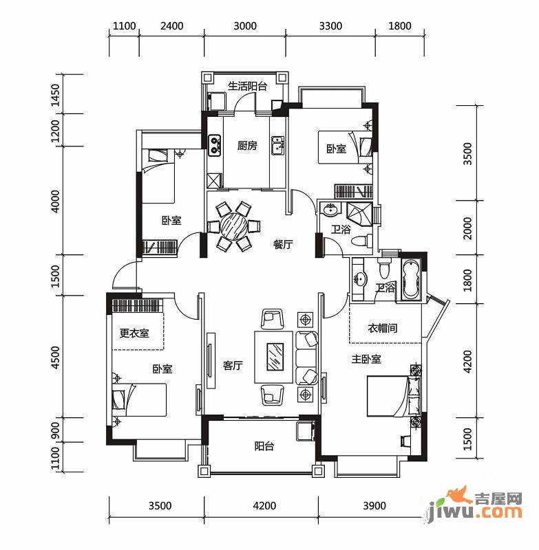 水岸豪庭4室2厅2卫154.6㎡户型图