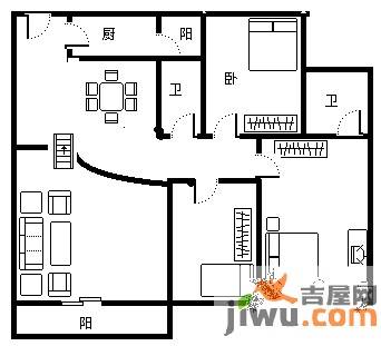 精英世家3室2厅2卫128㎡户型图