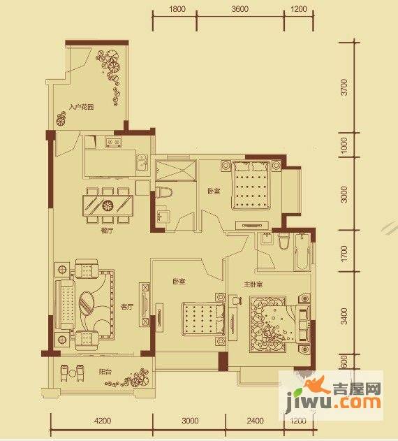 卓越蔚蓝城邦二期3室2厅2卫116㎡户型图