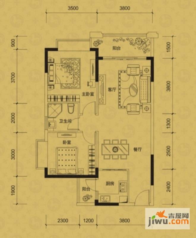 卓越蔚蓝城邦二期2室2厅1卫87.2㎡户型图