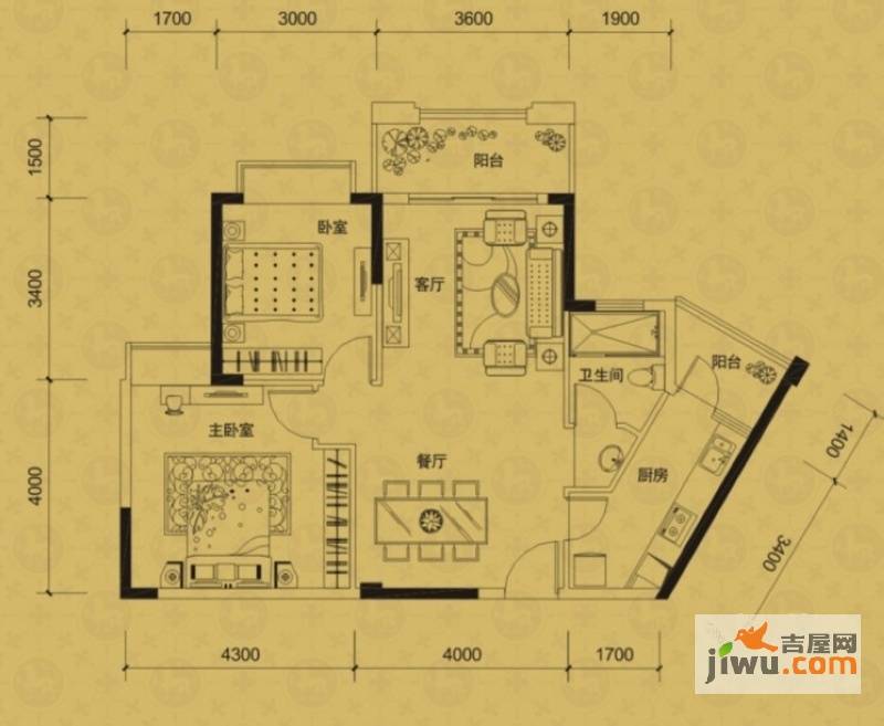 卓越蔚蓝城邦二期2室2厅1卫80.2㎡户型图