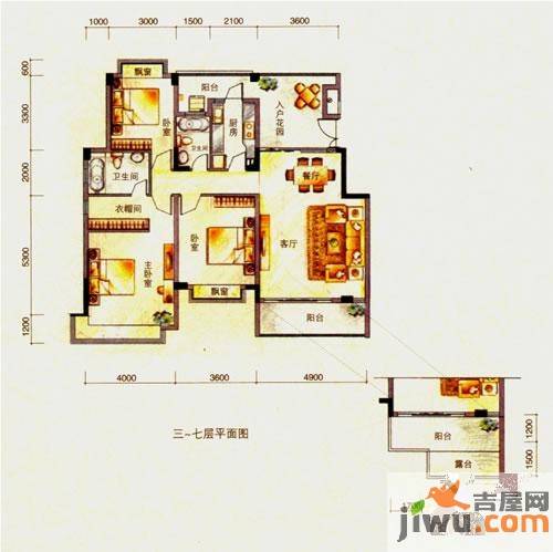 中惠珺庭3室2厅2卫130㎡户型图